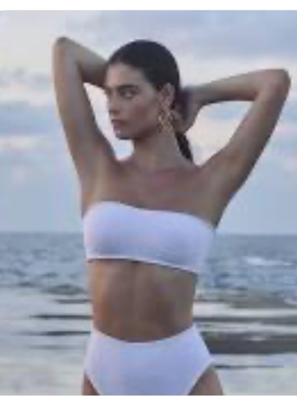 SZNS Brazil White Ribbed Bandeau Bikini Top -small